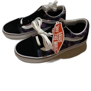 NWT Vans Off the Wall Leather Sneakers Black Floral Womens Sz 6